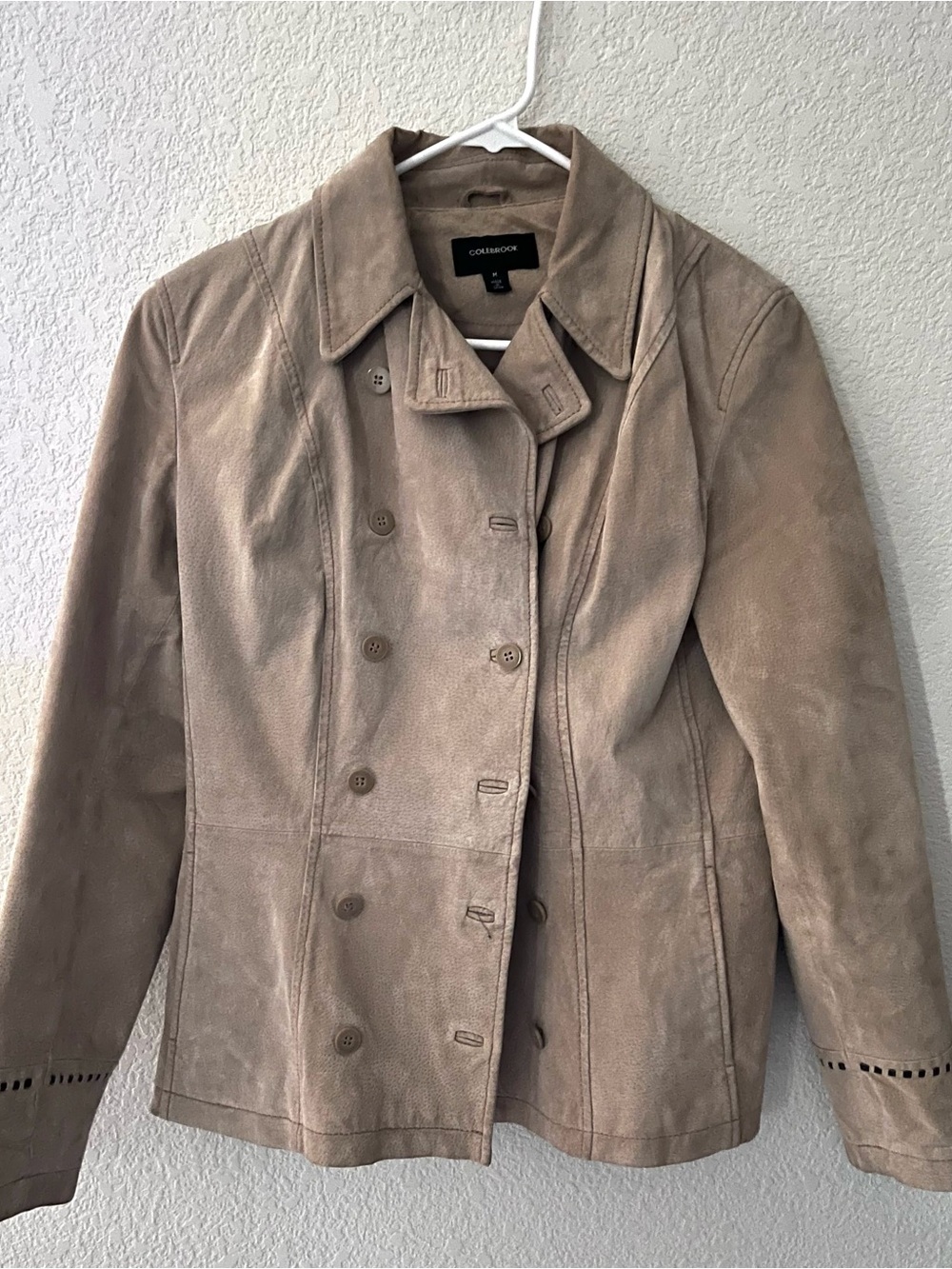 Vintage Coldwater Creek Taupe Suede Double-Breasted Trench Coat